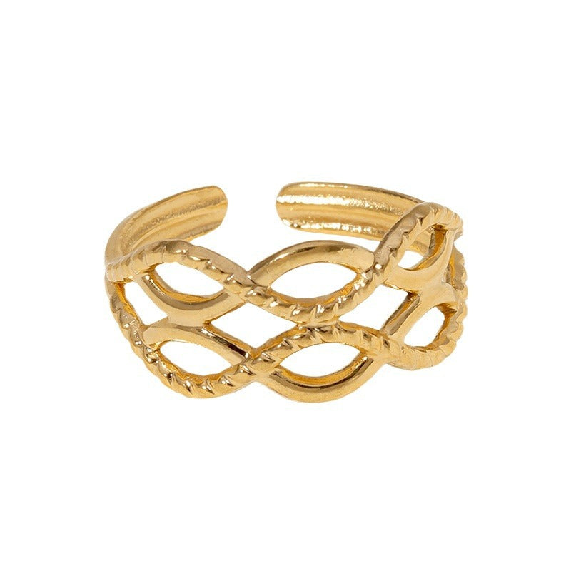 Geometric Plated Stainless Steel Open Ring for Women