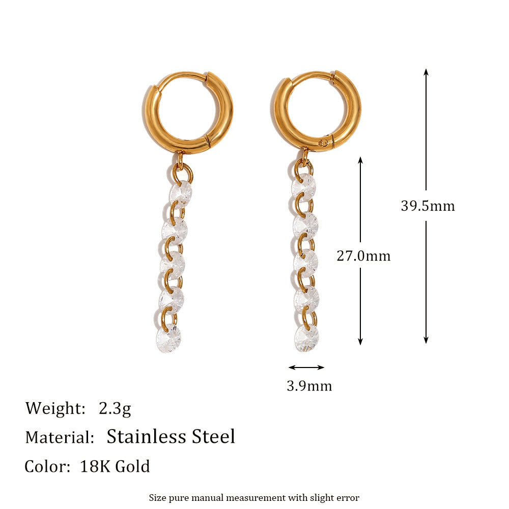 Orecchini Pendenti Geometrici Minimalisti in Acciaio Inossidabile con Placcatura in Oro 18K e Zirconia Bianca da Donna
