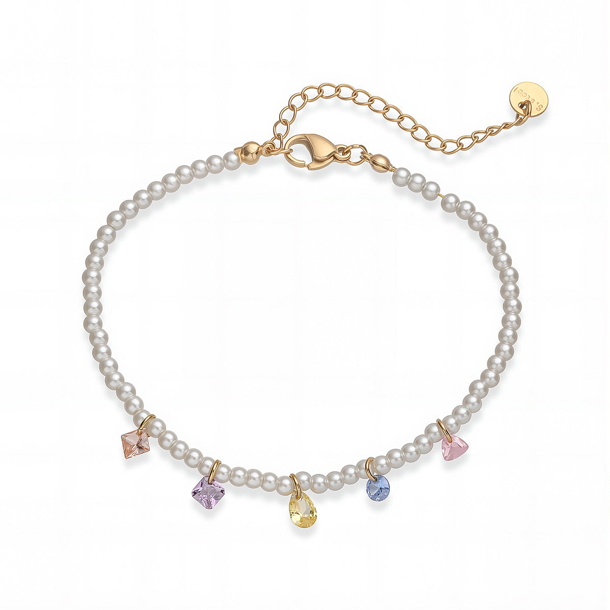 Minimalist Elegant Geometric Stainless Steel Necklace with Colorful Cubic Zirconia and Pearl for Women