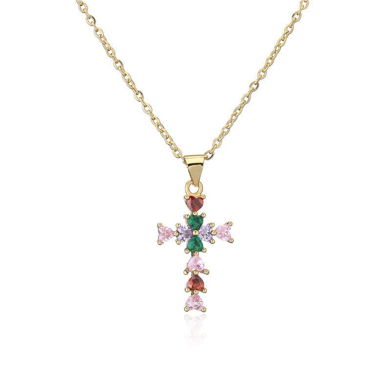 Geometric Brass Gold Plated Cubic Zirconia Pendant Necklace for Women