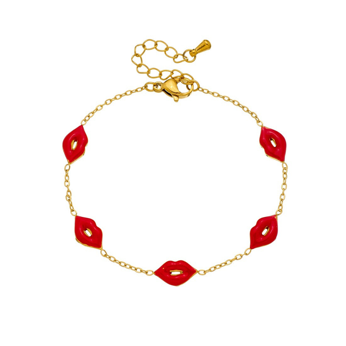 Fashion Elegant Gold Plated Stainless Steel Drip Oil Lips Charm Bracelet for Women