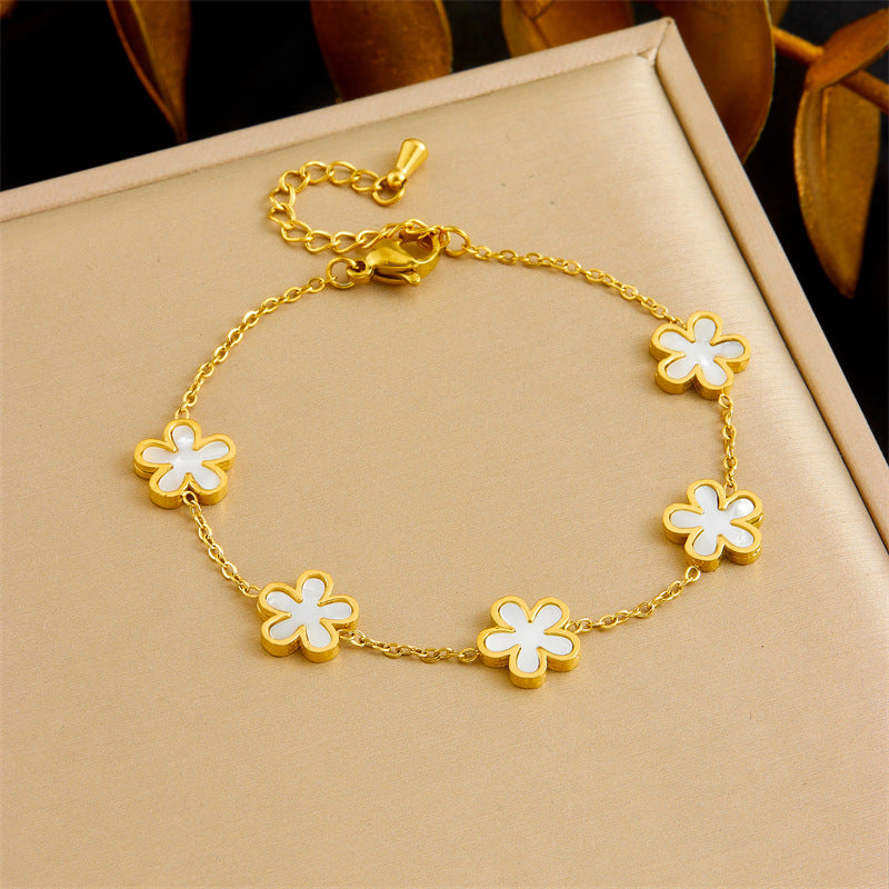 Minimalist Sweet Floral Stainless Steel Plated Flower Jewelry Set for Women