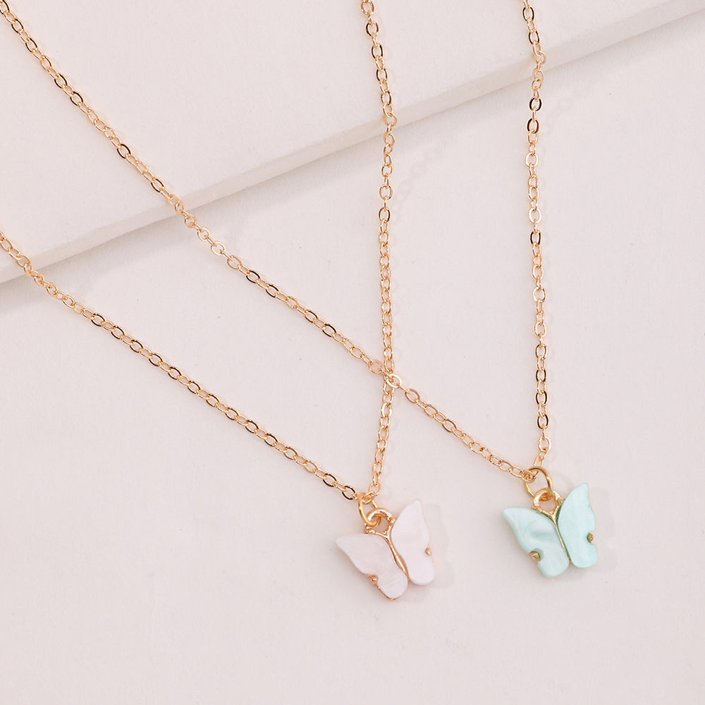 Conjunto de collar con colgante de mariposa minimalista para niñas, cadena de caja de aleación con detalles micro-pavé, joyería ajustable para clavícula