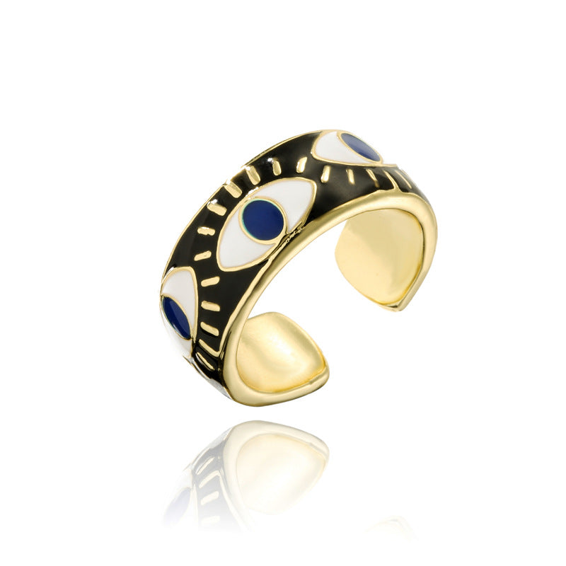 Geometric Eye Shaped Brass Gold Plated Drip Oil Ring for Women