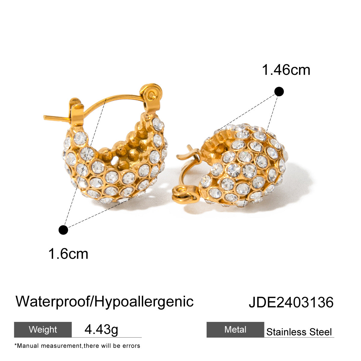 Fashion 18K Gold Plated Stainless Steel Hollow Basket Rhinestone Pearl Earrings for Women