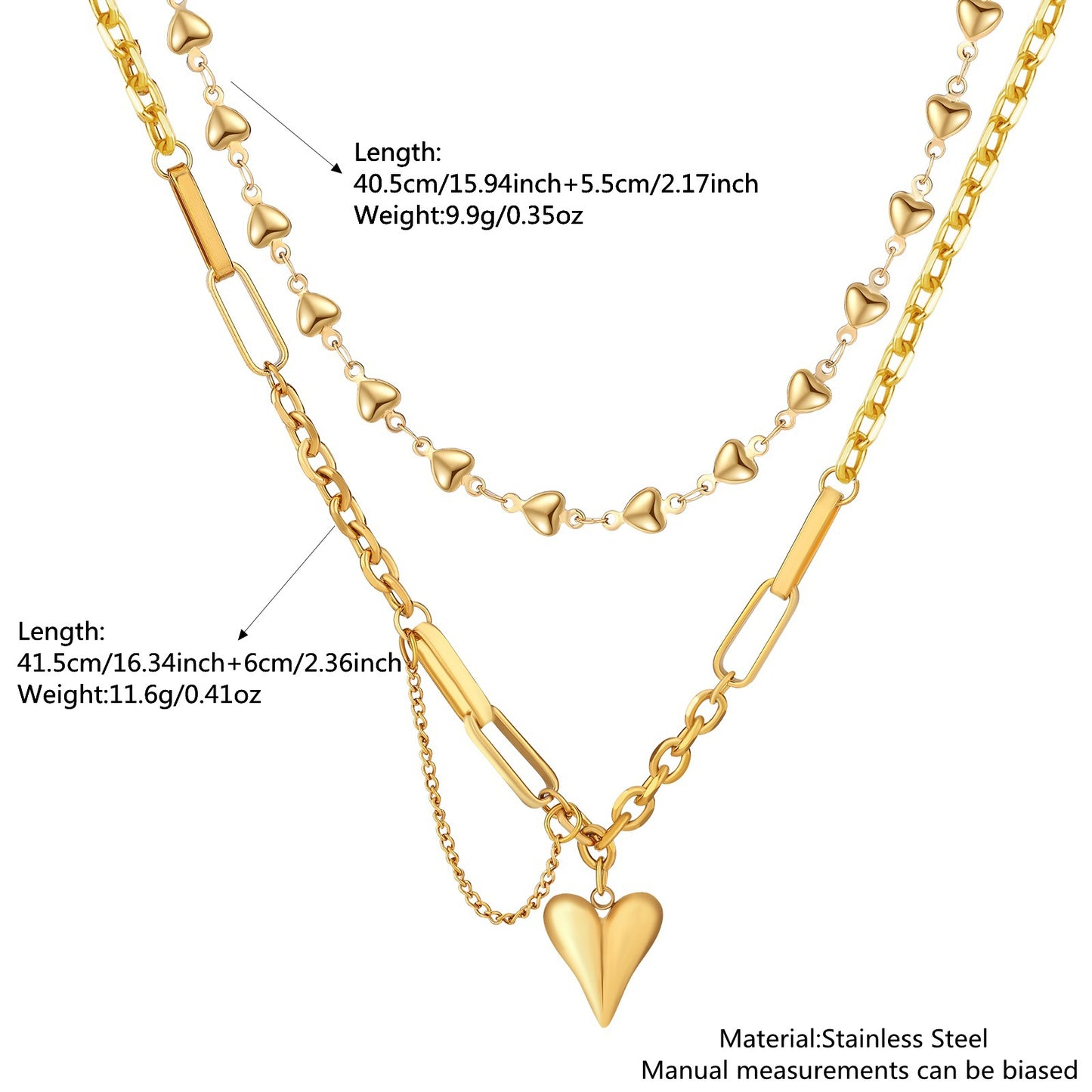 Collana con Pendente a Cuore in Acciaio Inossidabile Placcato Oro 18K di Lusso Minimalista da Donna