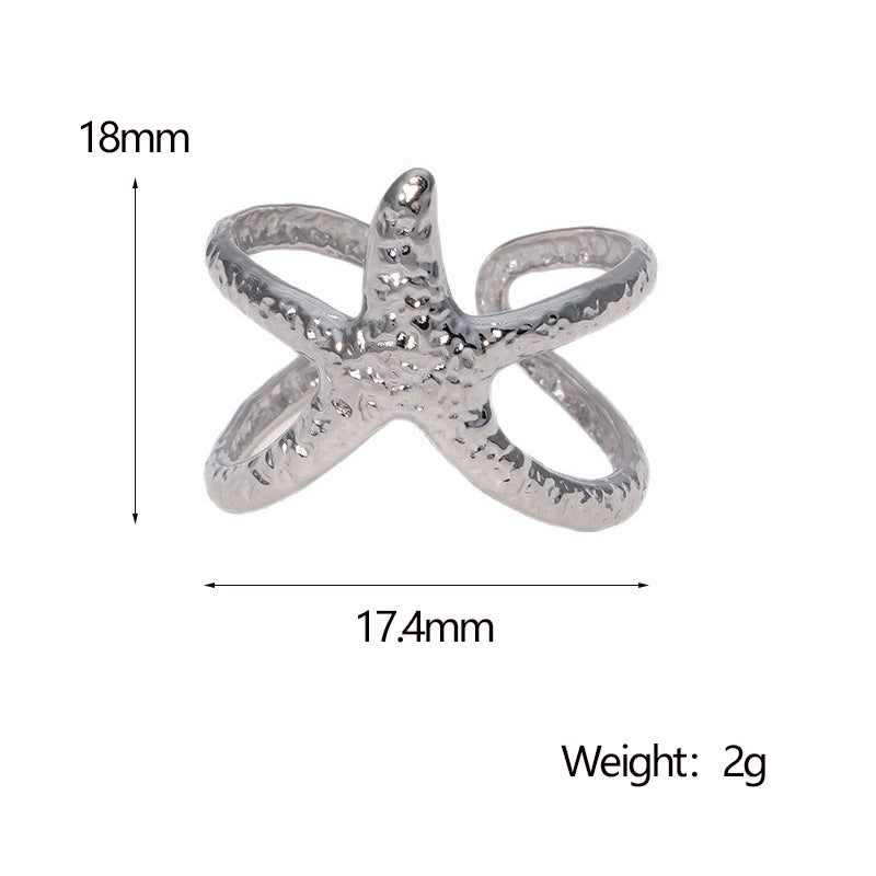 Minimalist Star-Shaped Stainless Steel Adjustable Open Ring for Women with Plated Finish
