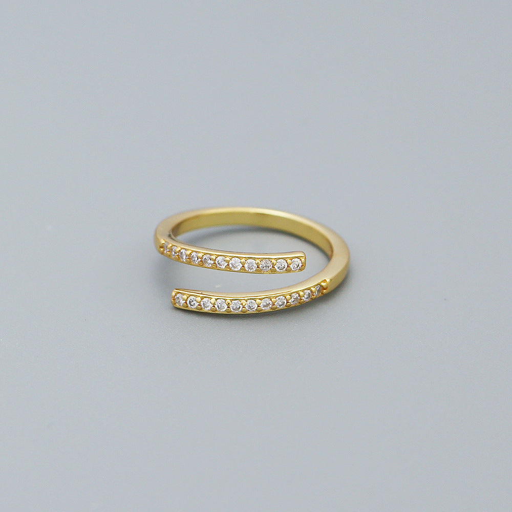 Minimalist 925 Sterling Silver Geometric Cubic Zirconia Inlay Plated Open Ring for Women