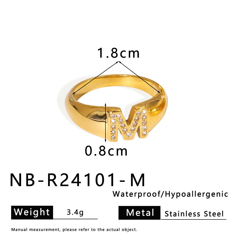 Anello minimalista geometrico da donna in acciaio inossidabile con placcatura in oro 18 carati e zirconi micro-pavé