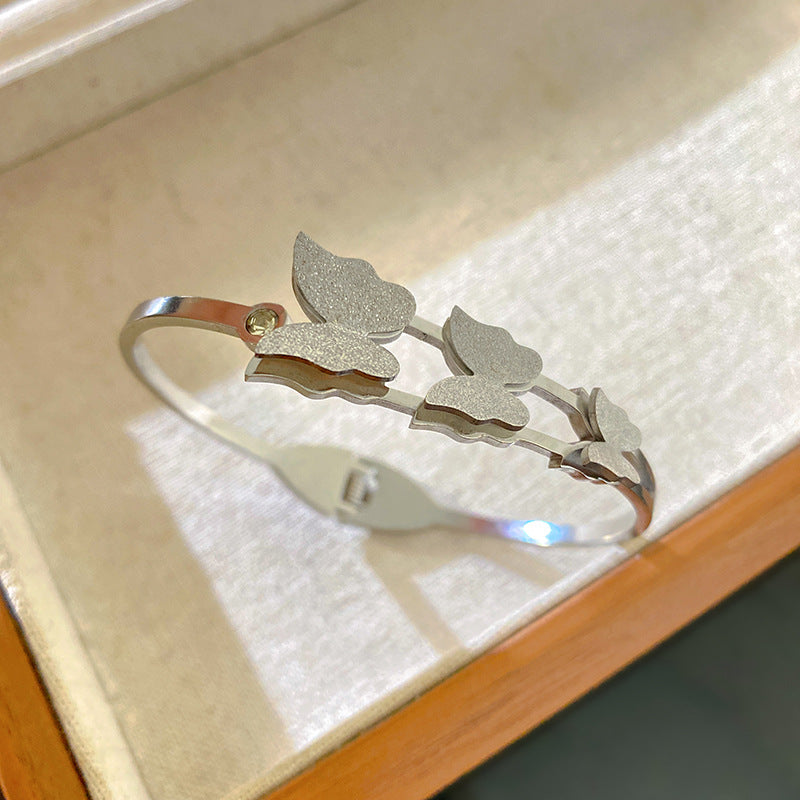 Minimalist 18K Gold Plated Matte Butterfly Titanium Steel Bracelet