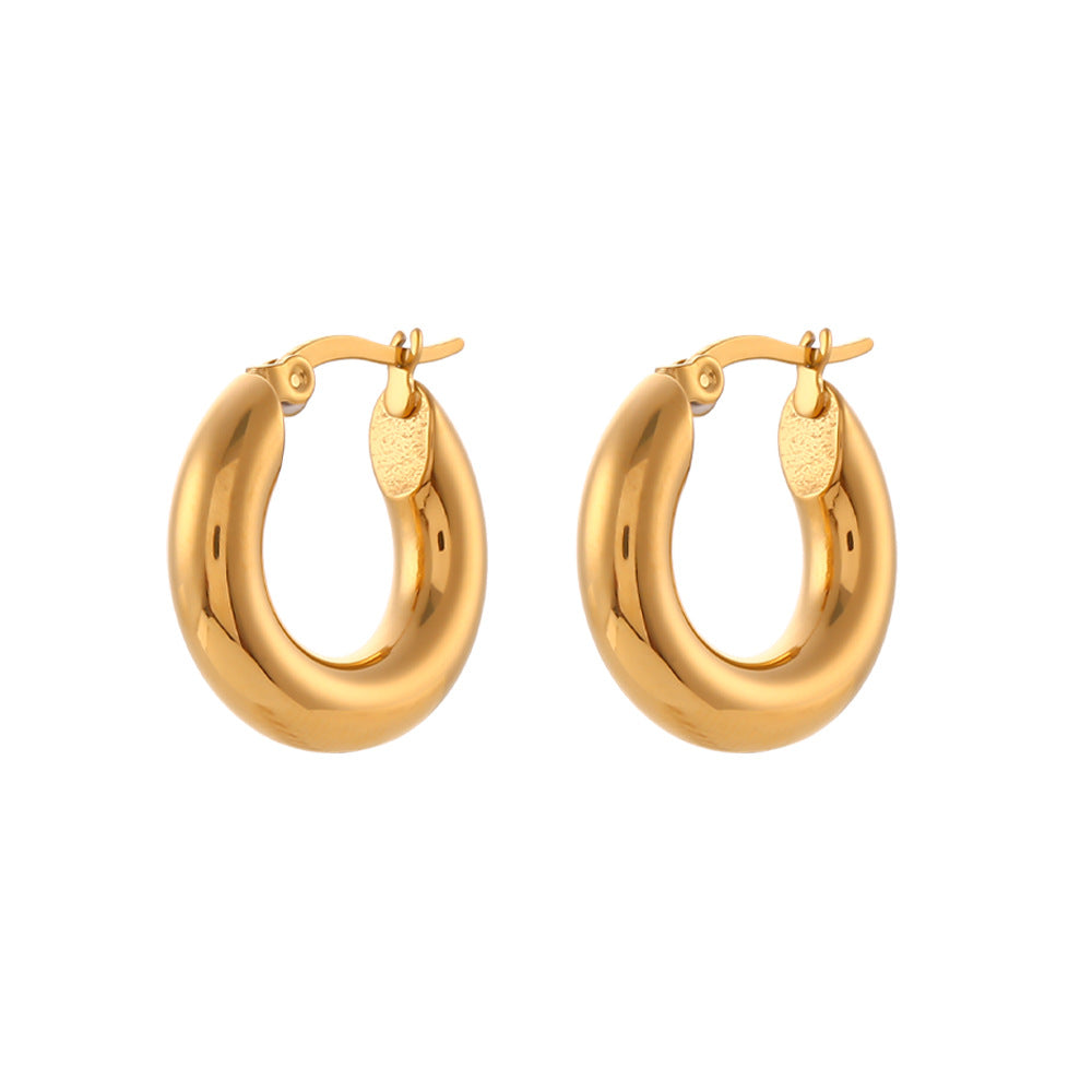 Minimalist Luxury Geometric Stainless Steel Hoop Earrings with 18K Gold Plating Smooth Solid Finish