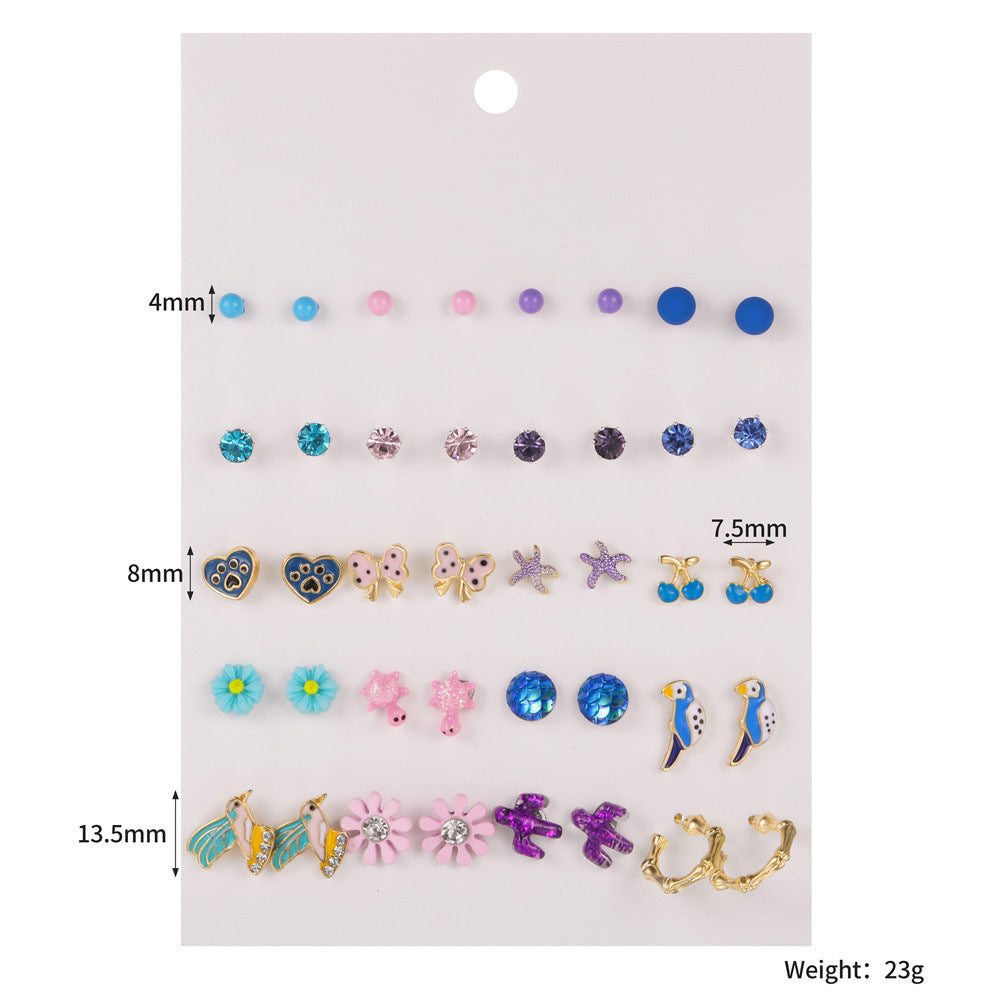 Fashion Colorful Floral and Animal Drip Oil Alloy Stud Earrings with Rhinestone