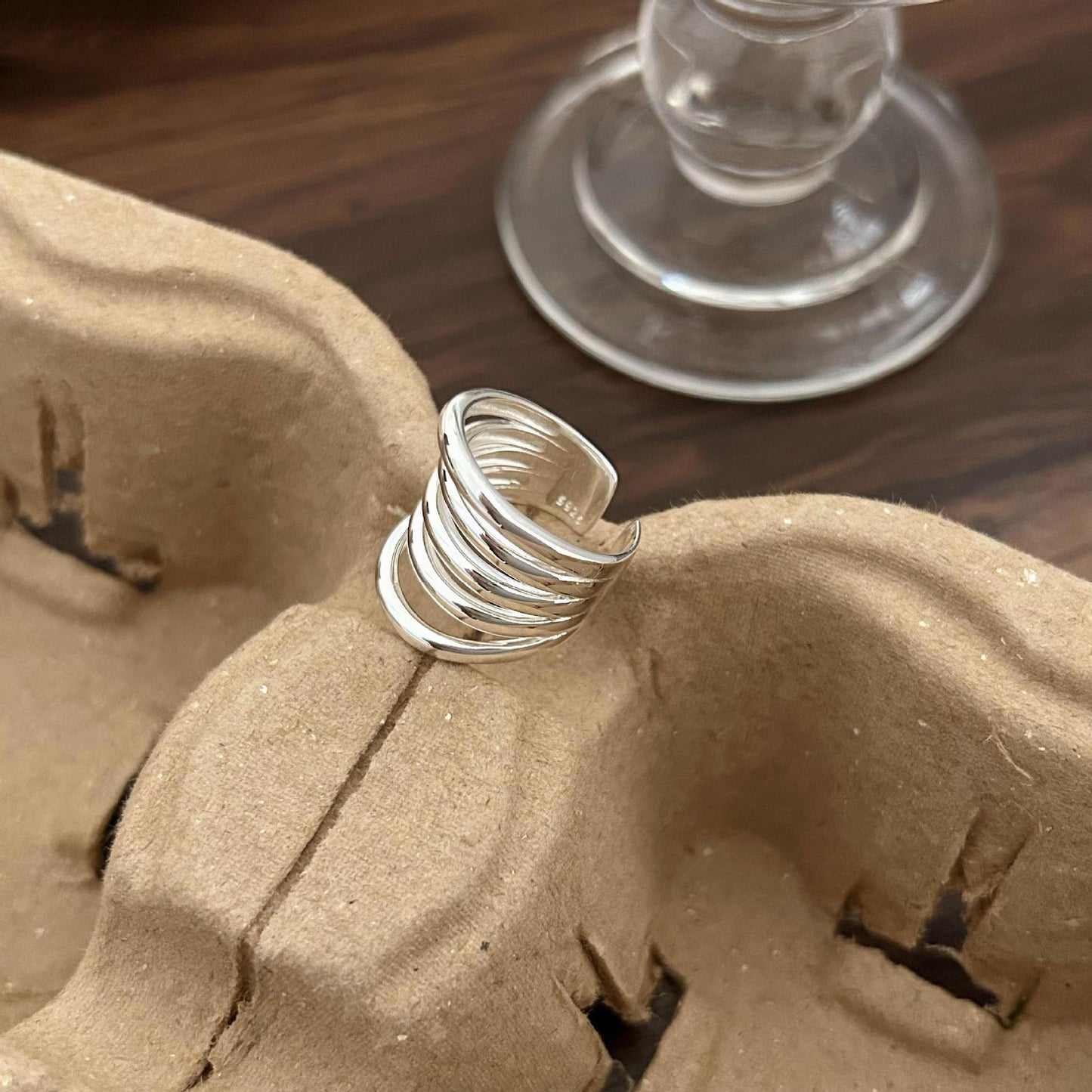 Anello Rotondo Geometrico Minimalista in Argento Sterling S925 con Finitura Placcata per Donna