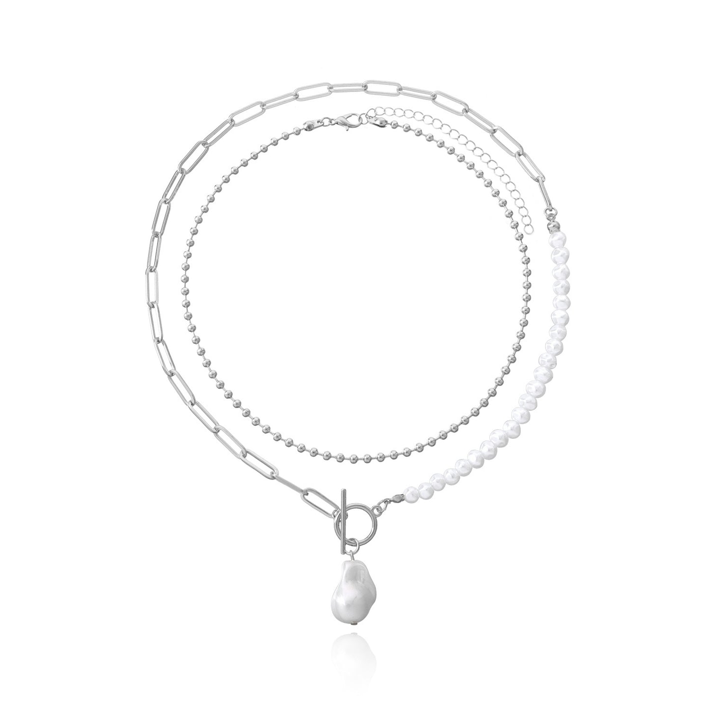 Geometric Short Pendant Necklace for Women Alloy Ball Chain with Mother of Pearl Inlay