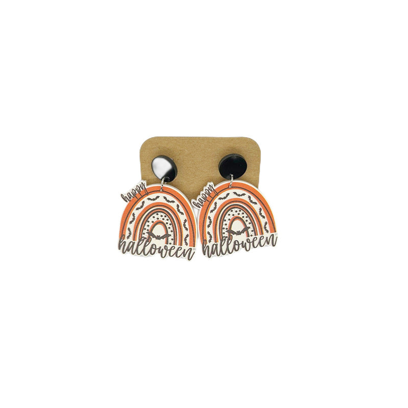 Cute Halloween Ghost and Pumpkin Acrylic Cartoon Earrings with Printed Design for Women