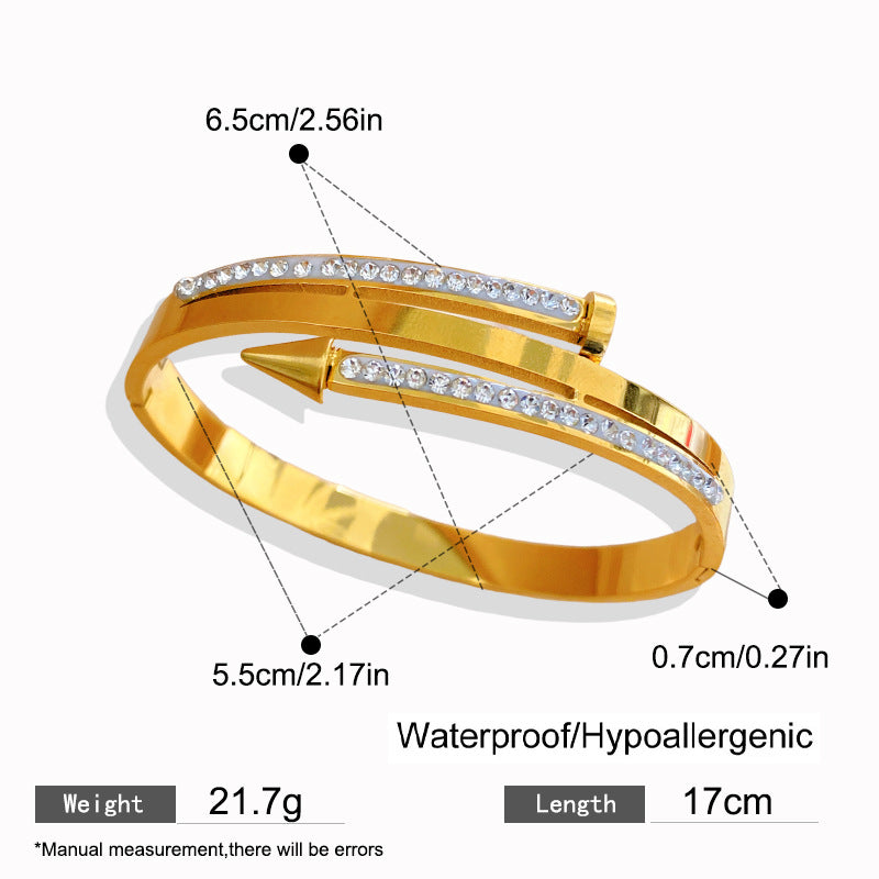 Vintage Full Cubic Zirconia Nail Bracelet Titanium Steel Plated Fashion Jewelry