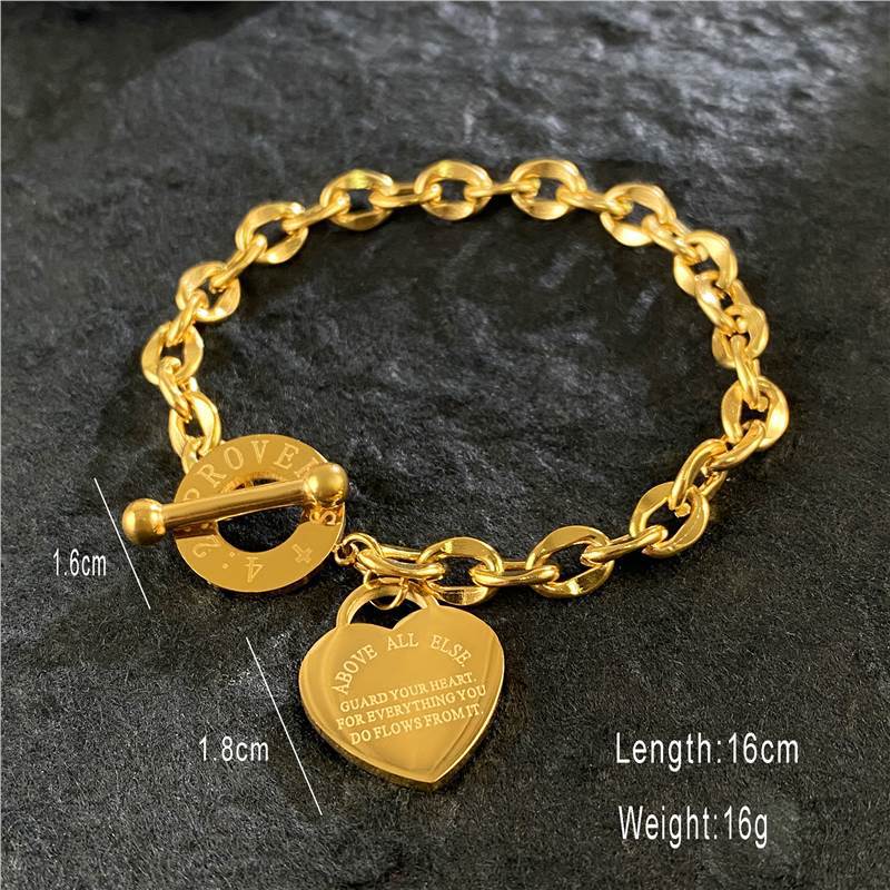 Original Design Heart and Butterfly Shaped Titanium Steel Bracelet with Gold Plating Cuban Chain for Women