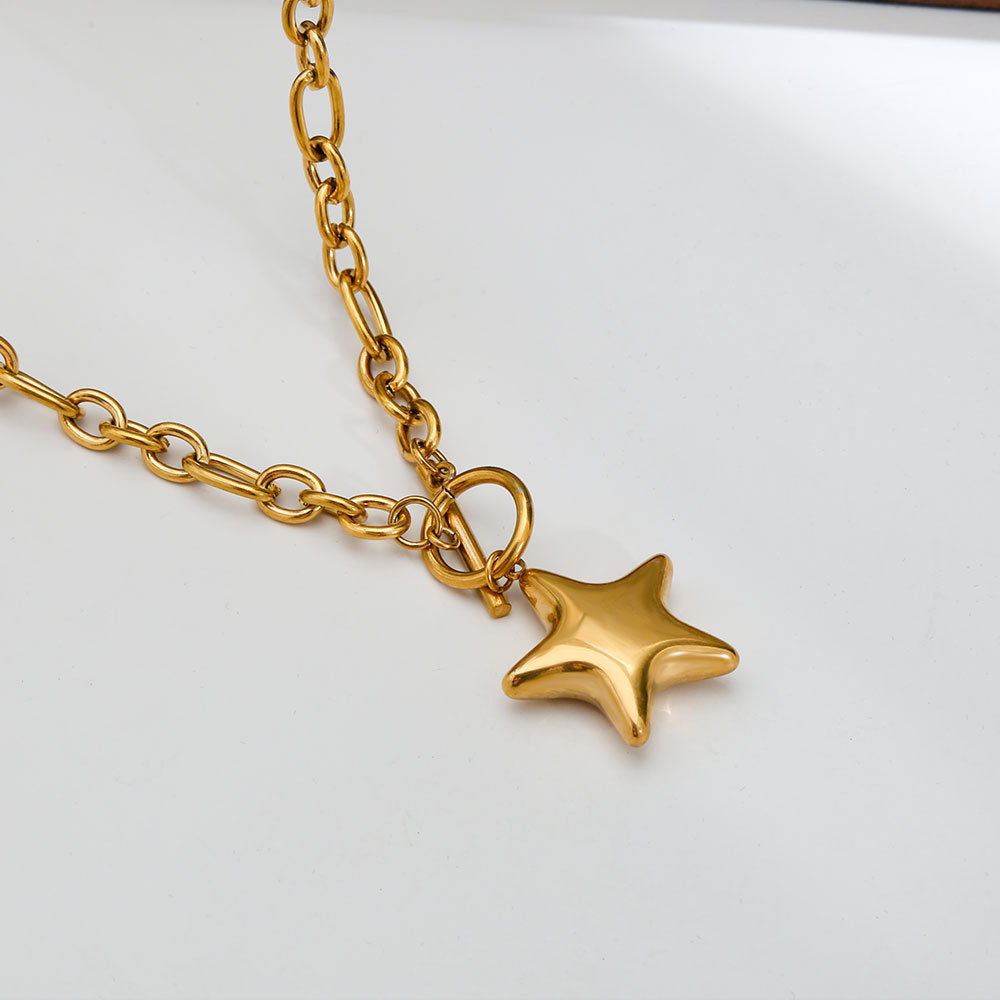 Collana con Pendente a Stella Minimalista da Donna in Acciaio Inossidabile con Finitura Placcata, Gioielli alla Moda Casual e per Pendolari