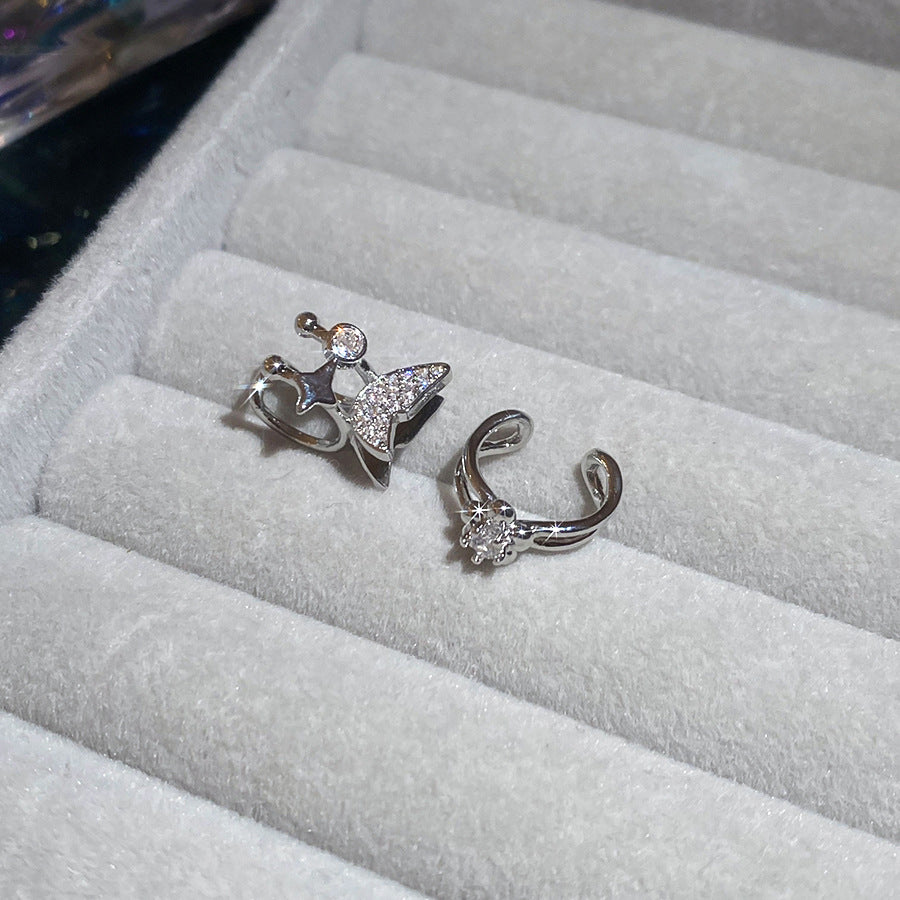 Minimalist Floral and Star-Shaped Zirconia-Set Copper Ear Cuffs for Women