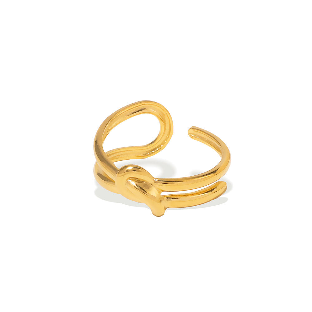 Minimalist Knot-Shaped Stainless Steel Ring with Gold Plating for Unisex Wear