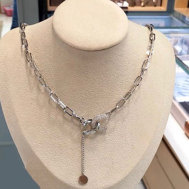 Minimalist Cross Letter Geometric Pendant Necklace for Women in Titanium Steel with Wavy Chain Design