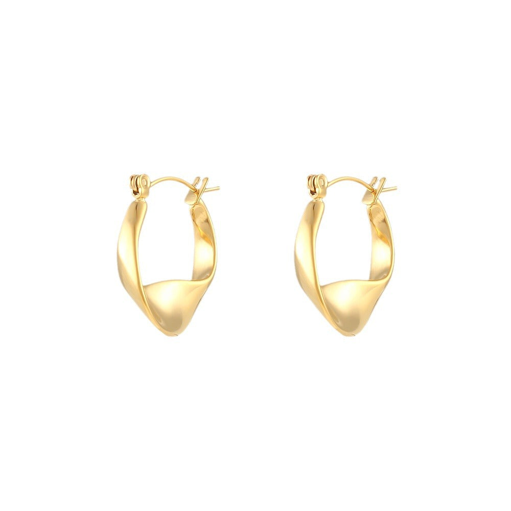 Pendientes de aro minimalistas y modernos de acero inoxidable con diseño geométrico y detalles trenzados para mujer