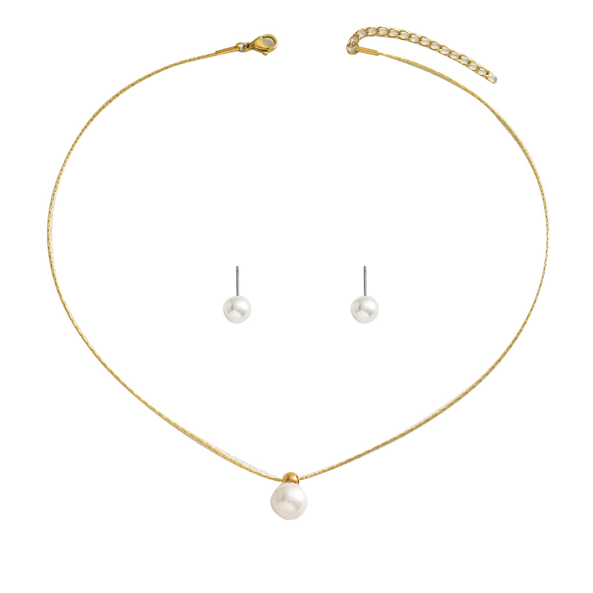 Set Collana e Orecchini Donna Minimalista Geometrico con Perle in Lega e Intarsi Artigianali