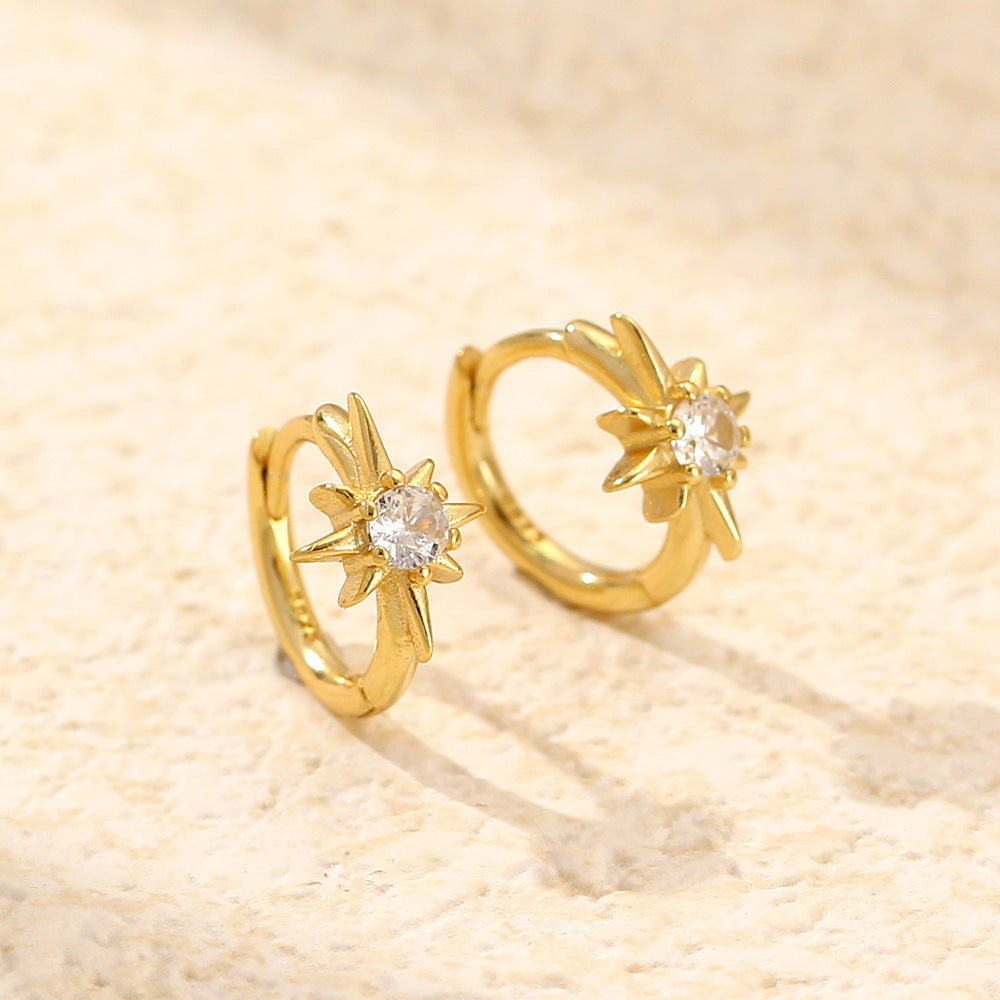 Orecchini a Cerchio da Donna Sweet Streetwear in Argento Sterling 925 con Stella Geometrica e Zirconi Incastonati