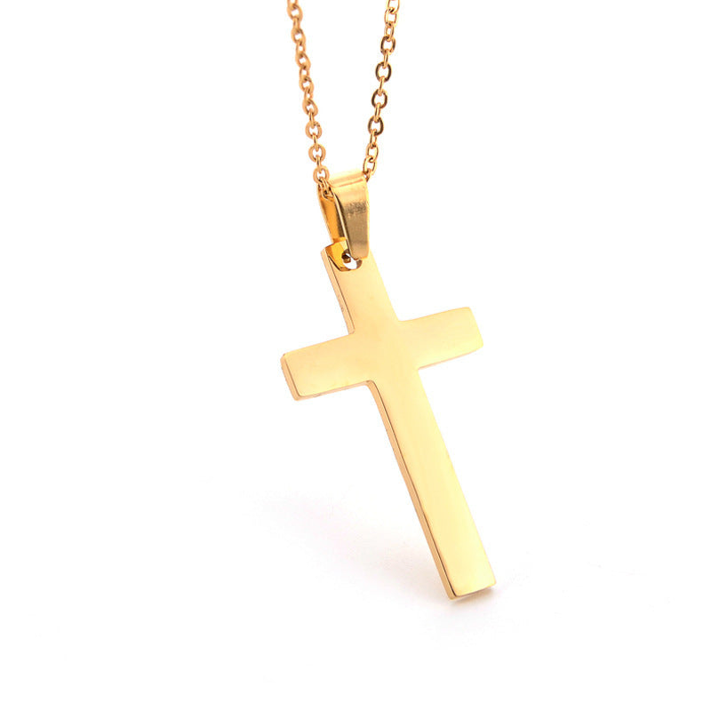 Collar con colgante de cruz de acero inoxidable en tono dorado, estilo de moda minimalista
