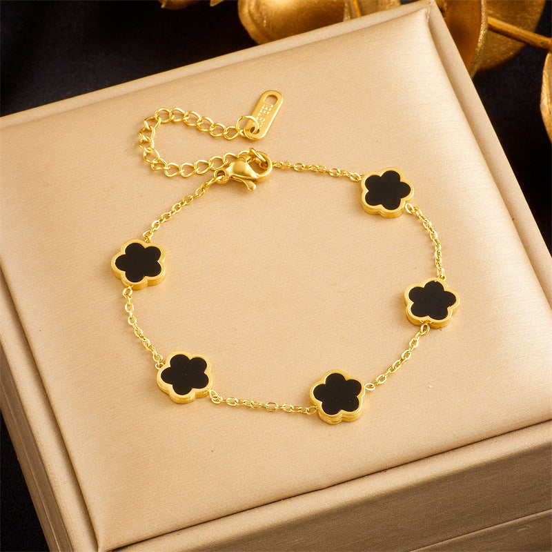 Vintage Minimalist Floral Stainless Steel Plated Bracelet for Women