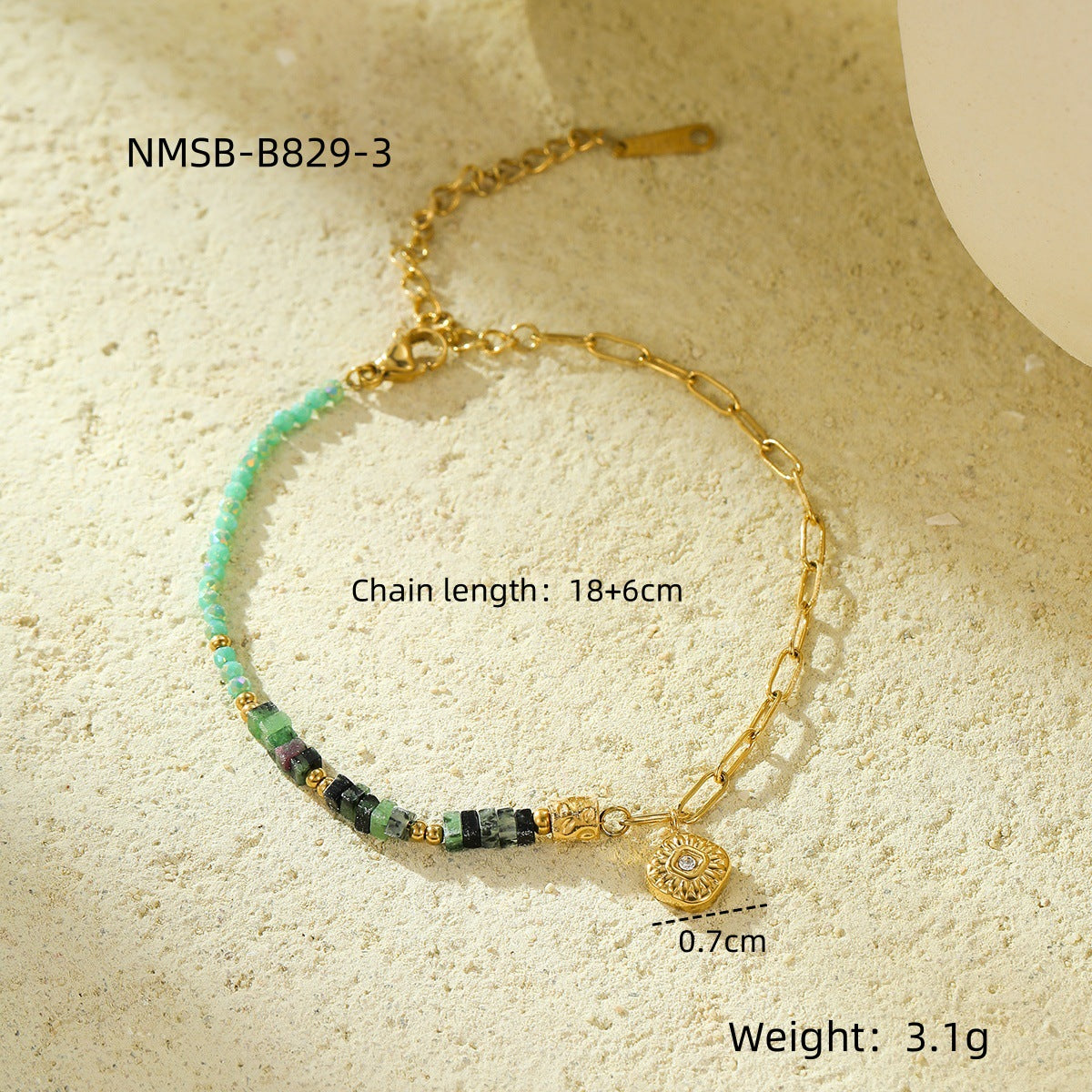 Fashionable Minimalist Square Geometric Beaded Bracelet in Stainless Steel with Zircon Inlay Adjustable for Women