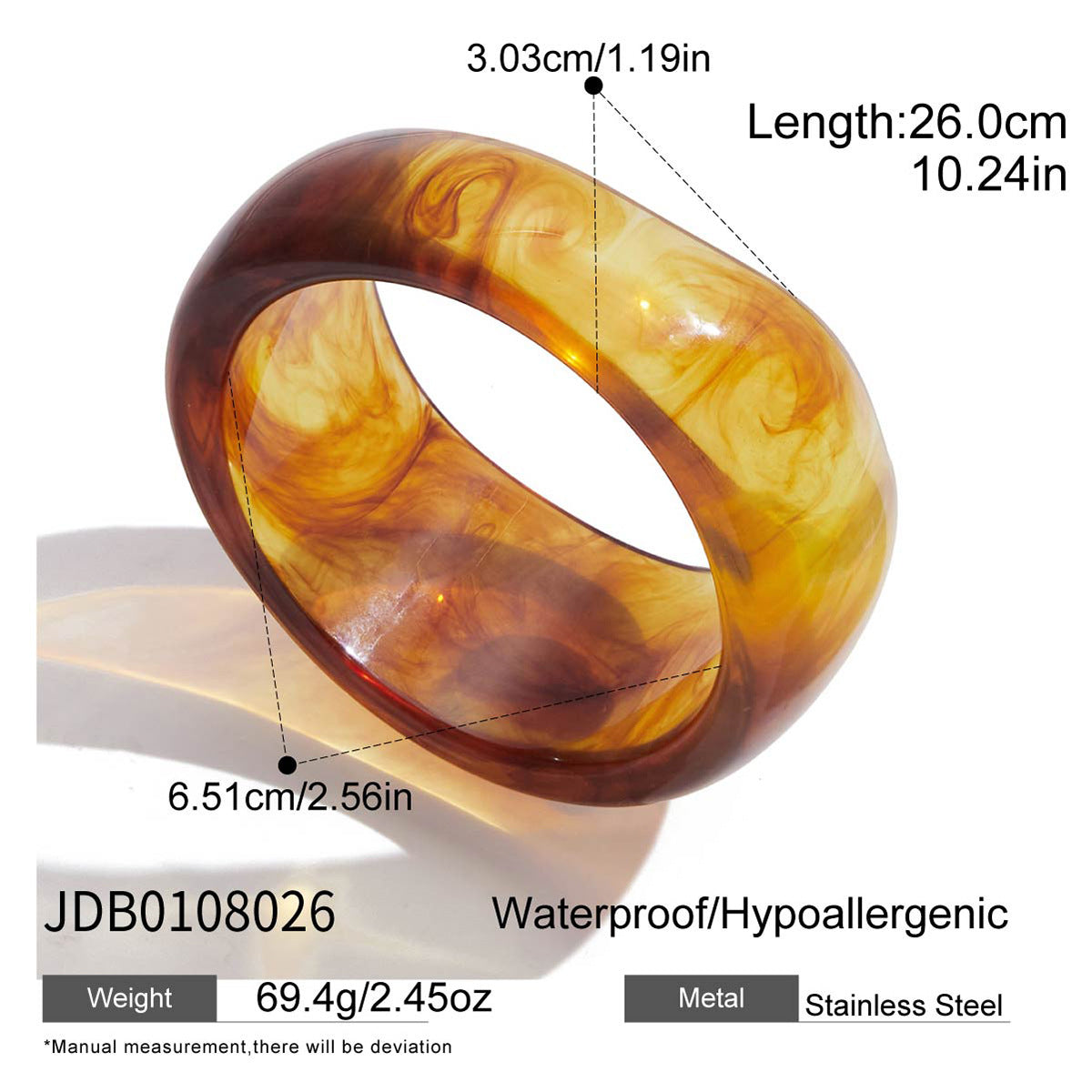 Pulsera de Resina Geométrica Minimalista con Acabado Chapado en Acero Inoxidable para Mujer
