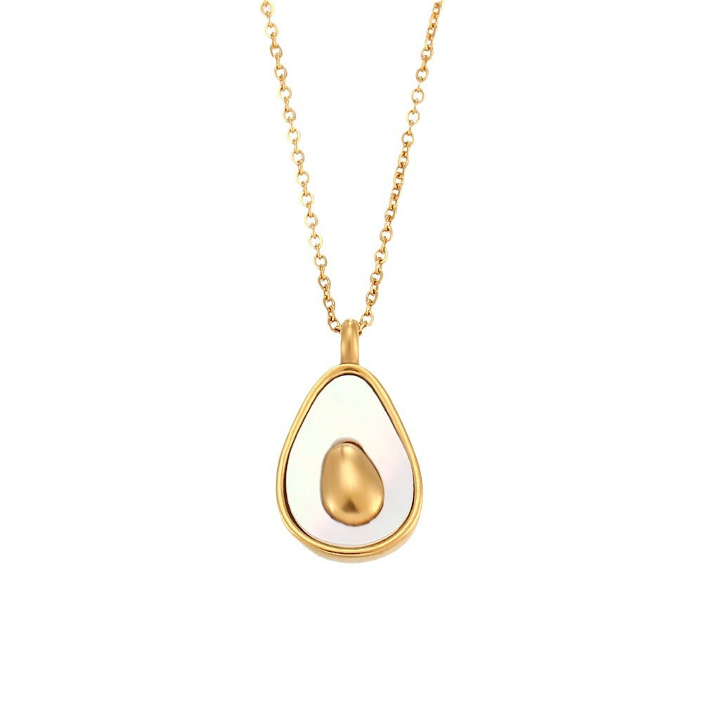 Minimalist Geometric Avocado and Seashell Pendant Necklace in Stainless Steel with Plated Finish for Women