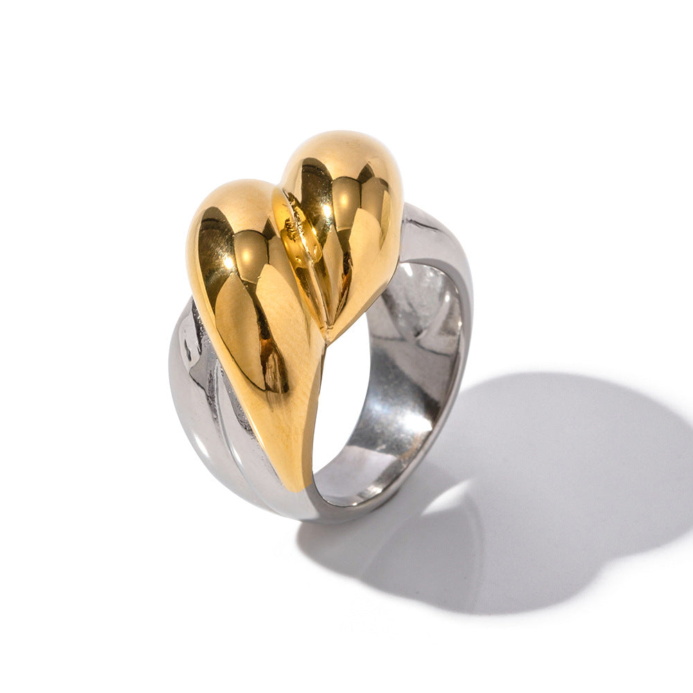 Anello geometrico in acciaio inossidabile con placcatura in oro 18 carati da donna, fascia impilabile ipoallergenica alla moda