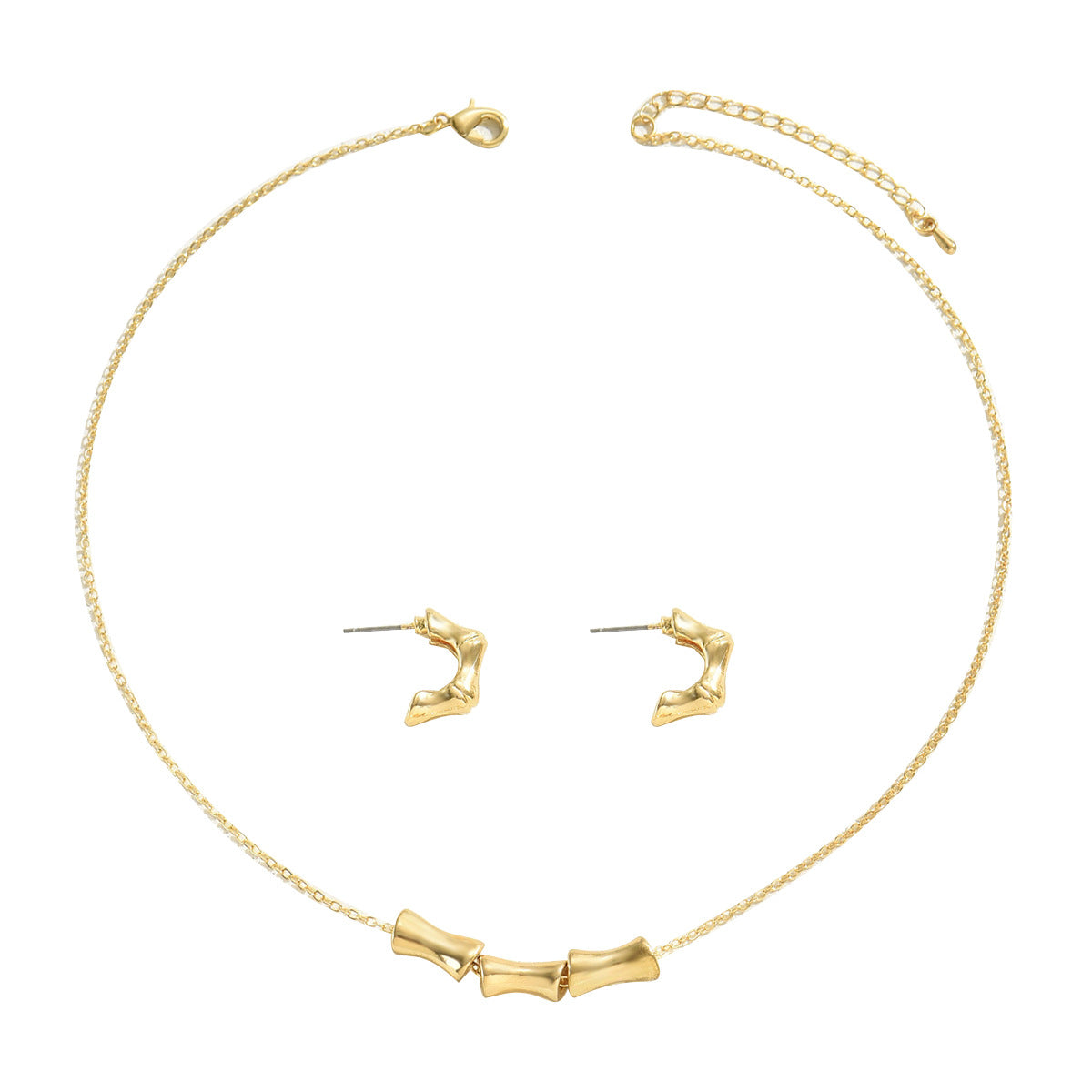 Juego de collar y pendientes de cobre minimalista con forma de bambú para mujer con acabado chapado