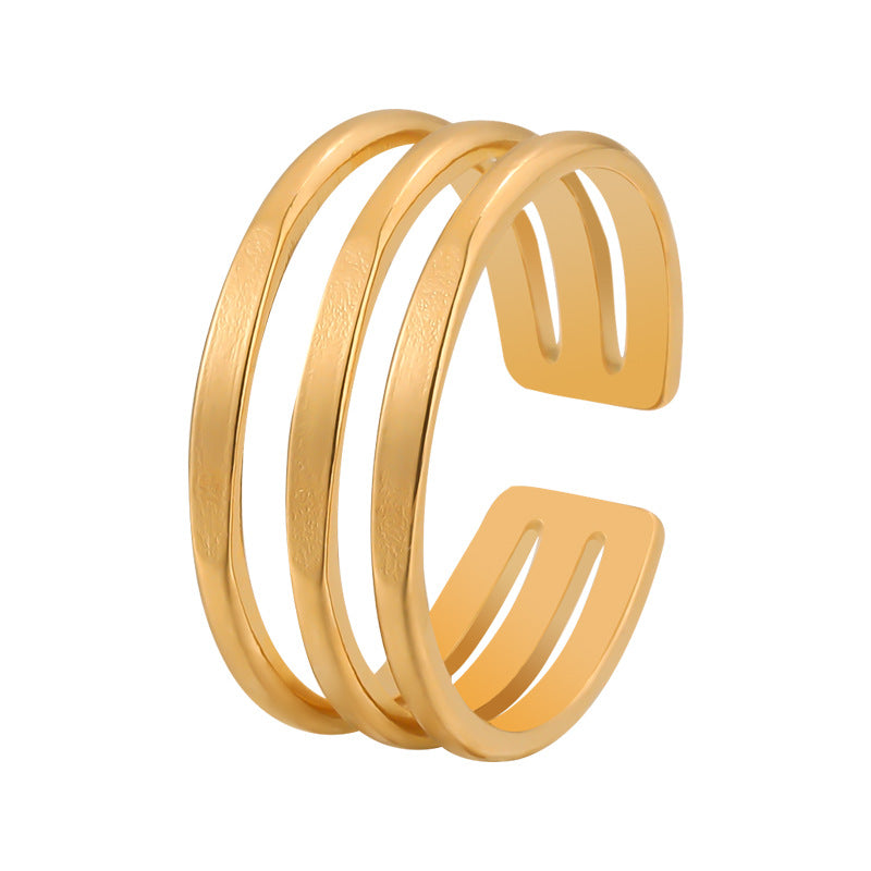 Anello Aperto Minimalista Geometrico in Acciaio al Titanio da Donna con Finitura Placcata e Design dalle Linee Pulite