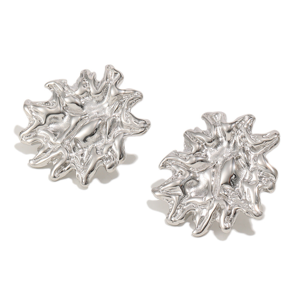 Elegant Minimalist 18K Gold Plated Stainless Steel Floral Stud Earrings for Women