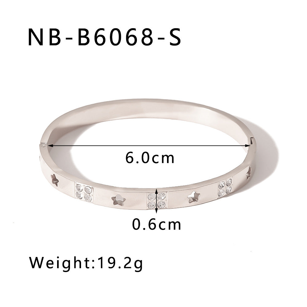 Trendy Hollow Star Square 18K Gold Plated Stainless Steel Bracelet for Women