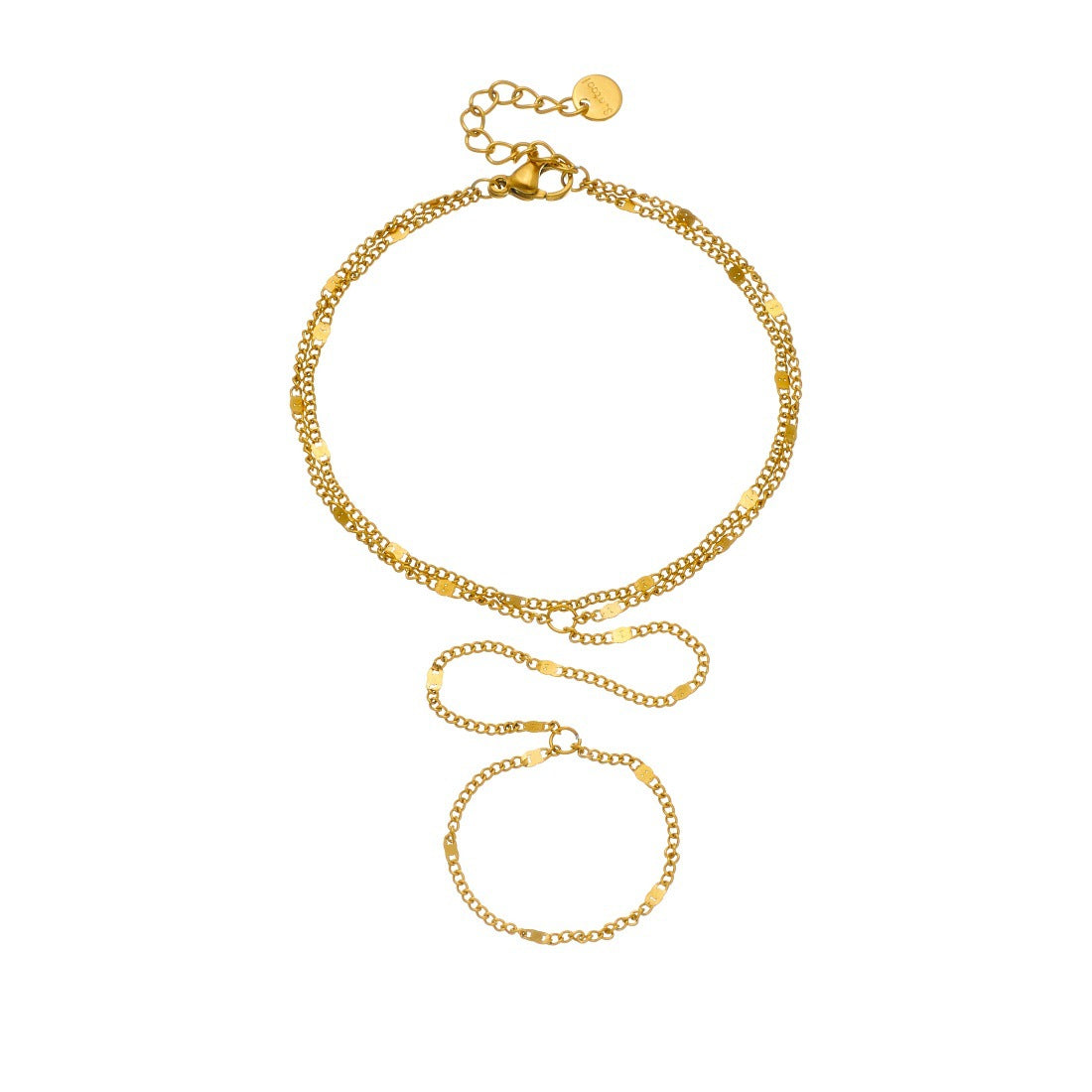 Minimalist Sweet Gold Plated Stainless Steel Double Layer Cable Chain Ring Bracelet Combo for Women