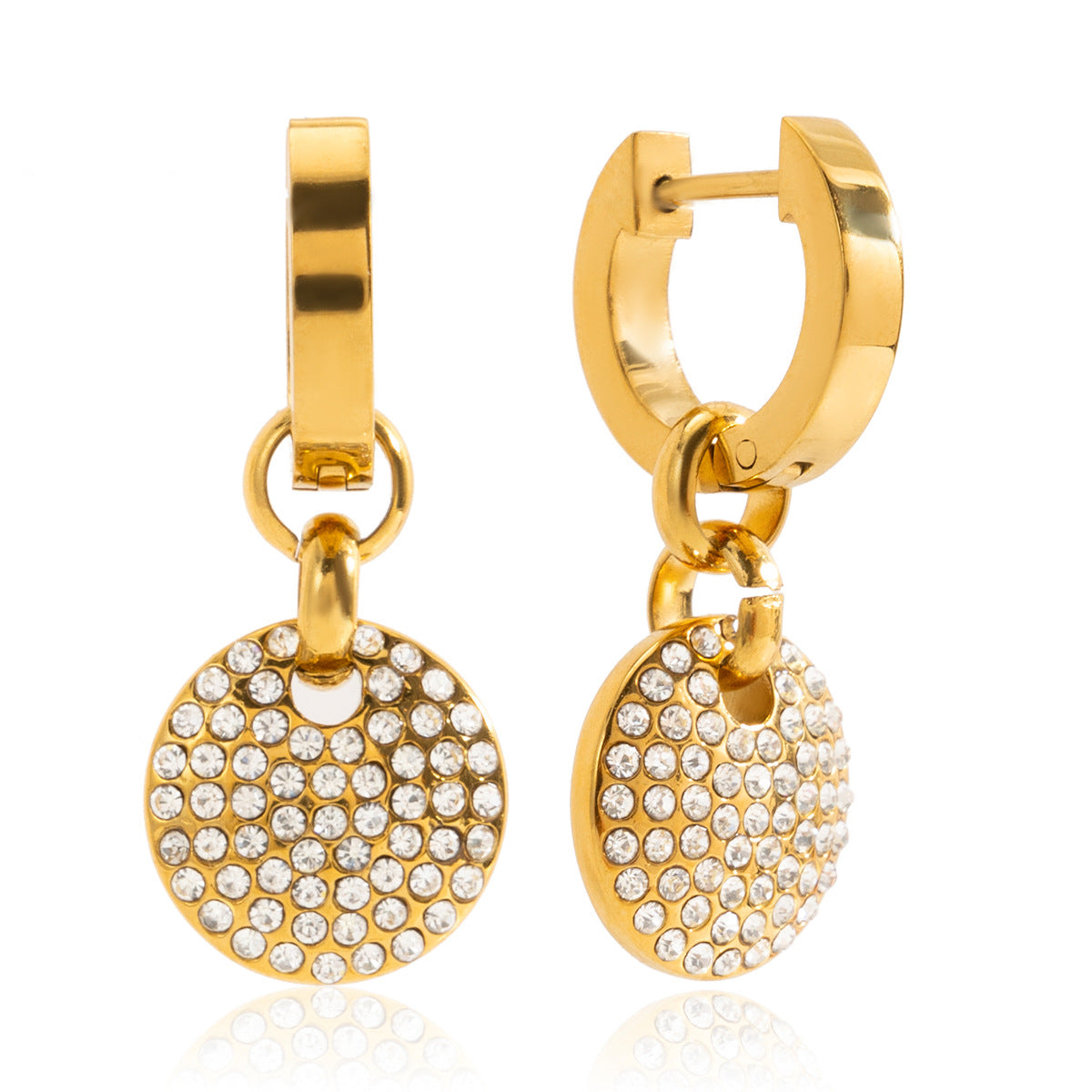 Orecchini da donna geometrici in acciaio inossidabile con intarsio in strass, gioielli di moda minimalisti elettroplaccati