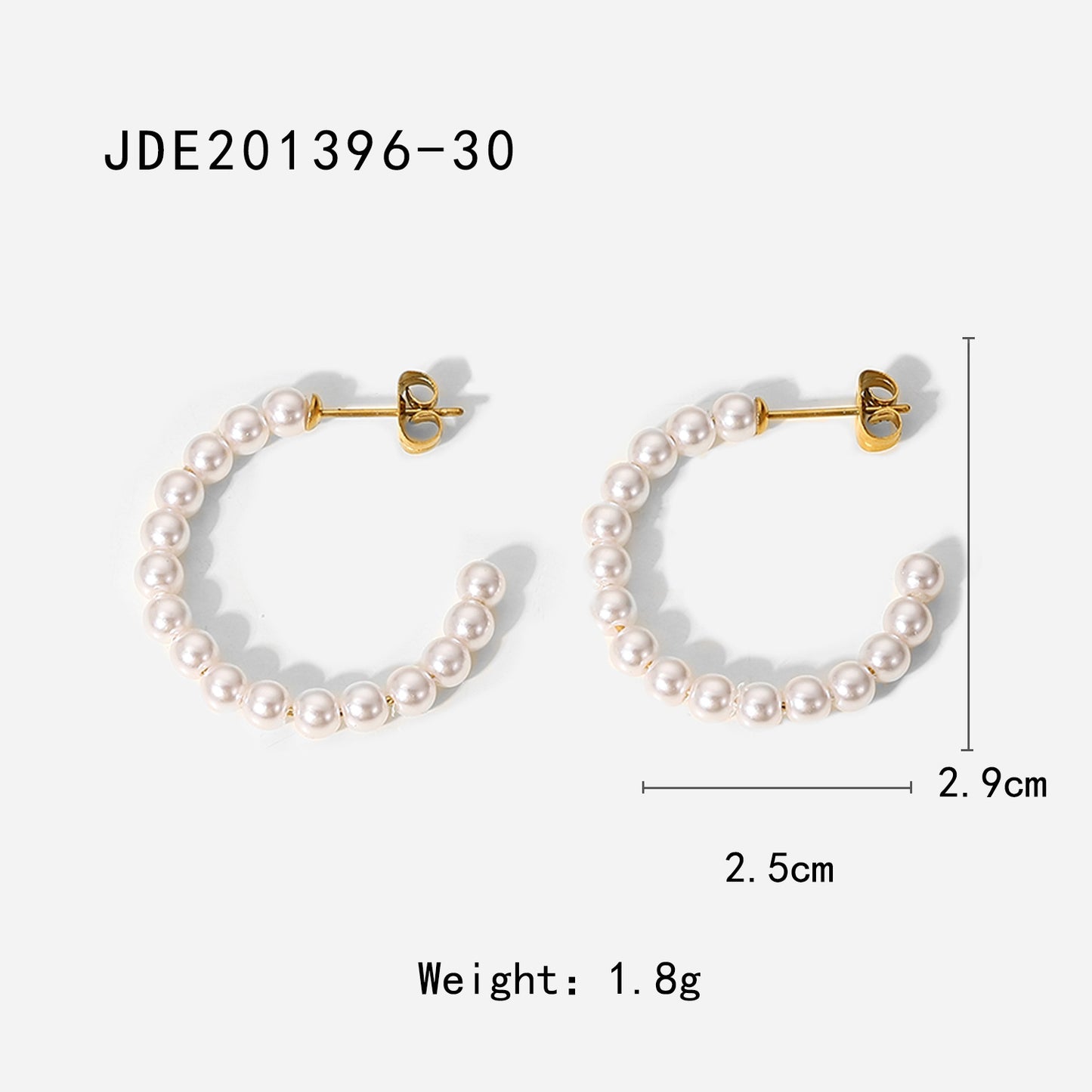 Elegant French-Style Minimalist Stainless Steel Stud Earrings with 18K Gold Plating and Geometric C-Shaped Pearl Accents for Women