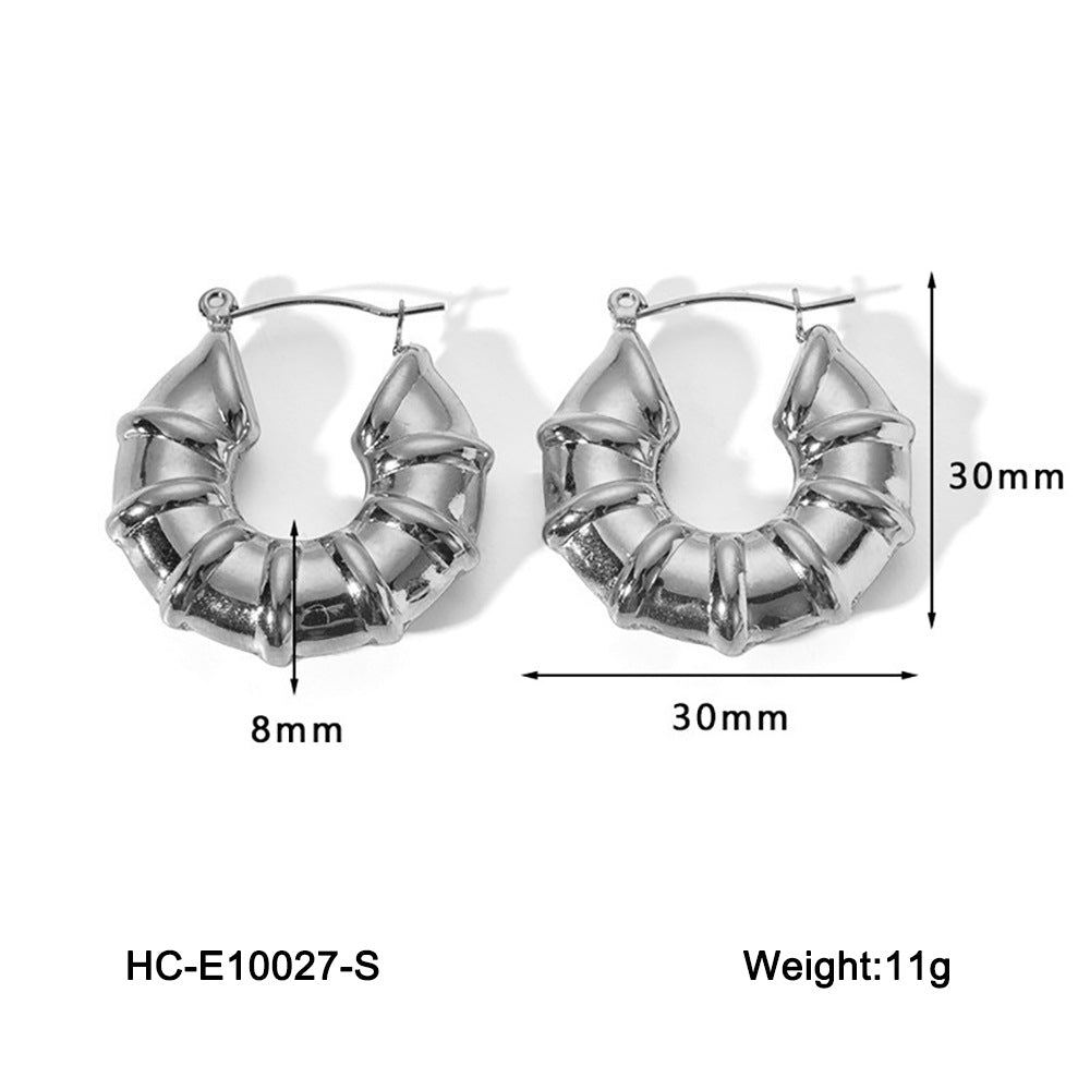 Minimalist Geometric Hollow Bamboo Stainless Steel Earrings with Plating Finish for Women