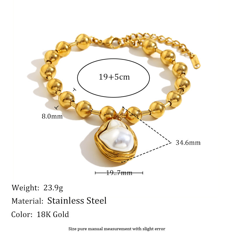 Pulsera de Moda con Perlas Barrocas, Cuentas de Acero Inoxidable y Chapado en Oro de 18K para Mujer