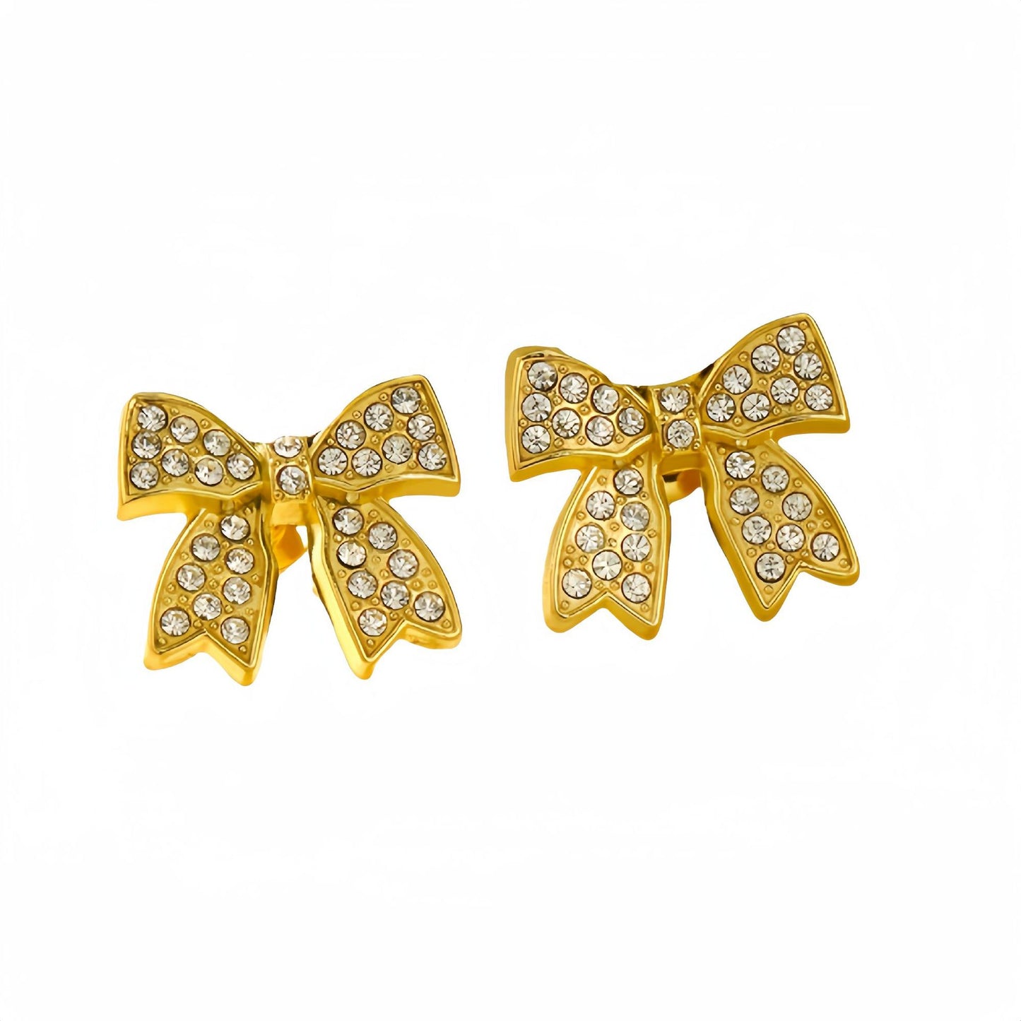 Pendientes de nudo de lazo con diamantes de imitación de acero inoxidable bañados en oro de 18 quilates de estilo vintage para mujer