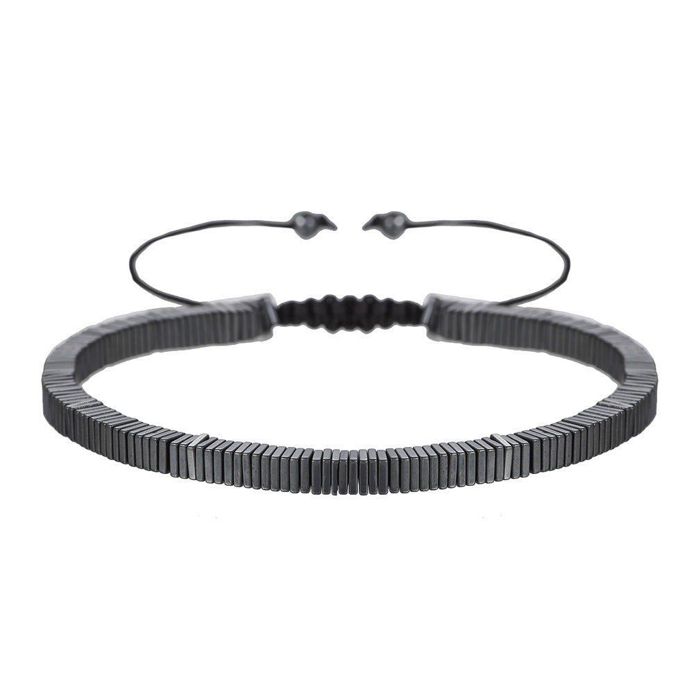 Geometric Handmade Hematite Beaded Bracelet with Adjustable Design for Men and Women