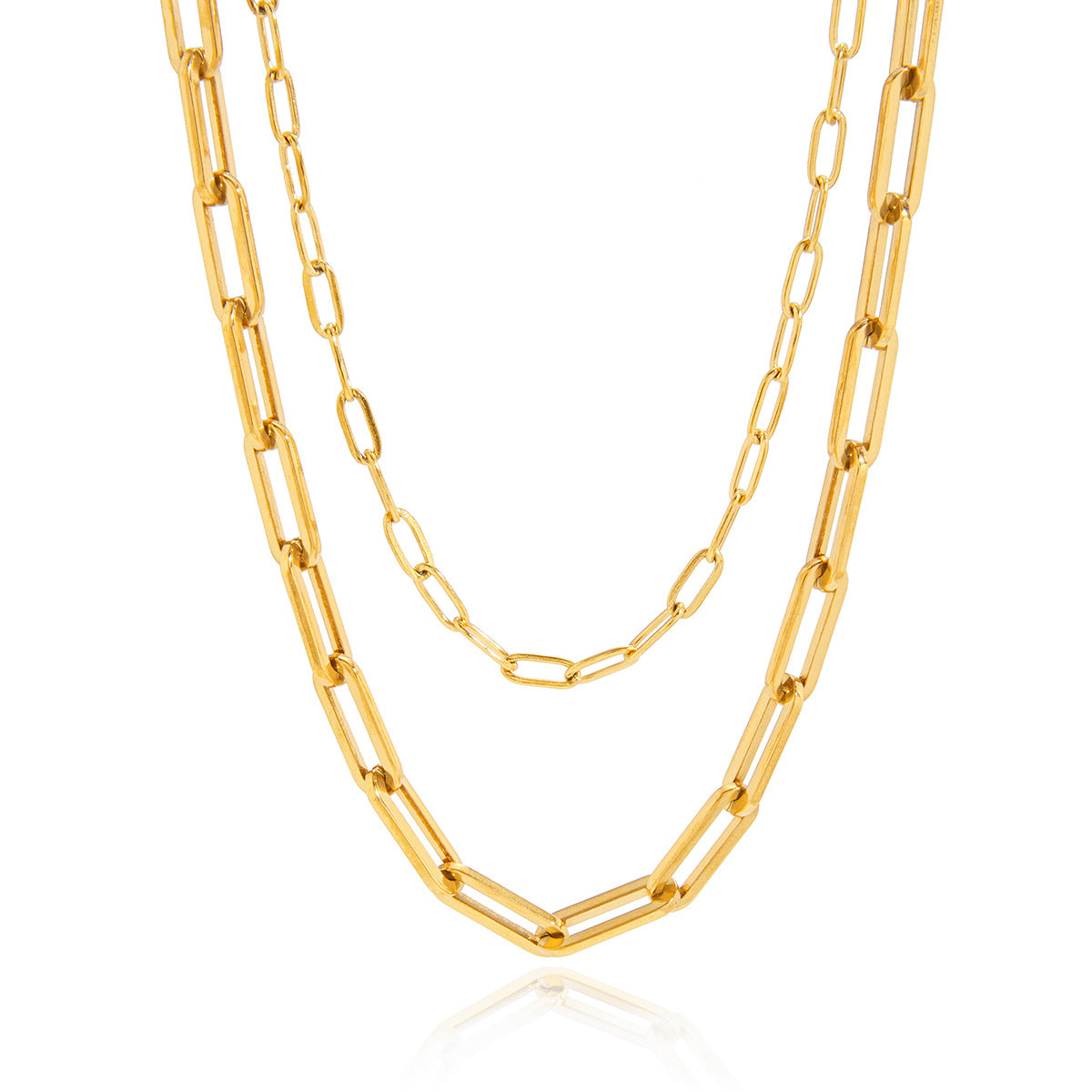Cadena cubana de doble capa geométrica minimalista de lujo, acero de titanio con chapado de PVD de oro de 18 quilates para mujer