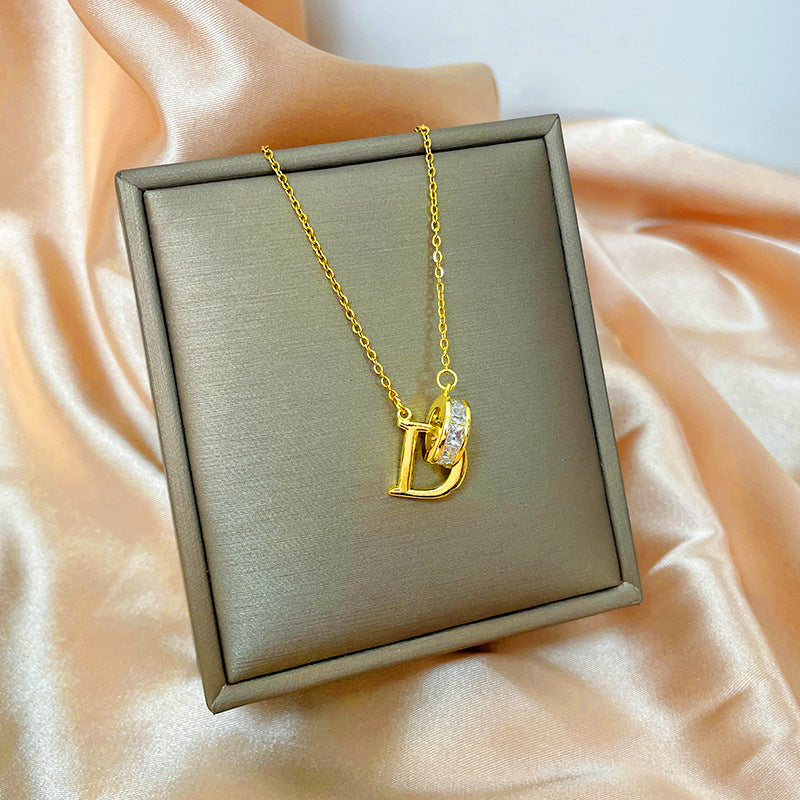 Minimalist Geometric Titanium Steel Necklace with Gold-Plated Copper Pendant and O-Chain for Women