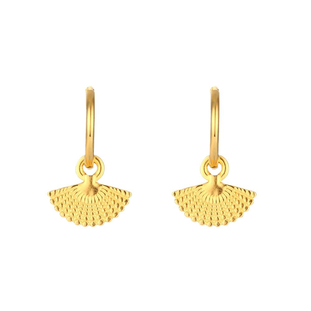 Minimalist Geometric Stainless Steel Bohemian Fan-Shaped Earrings for Women with Electroplated Finish
