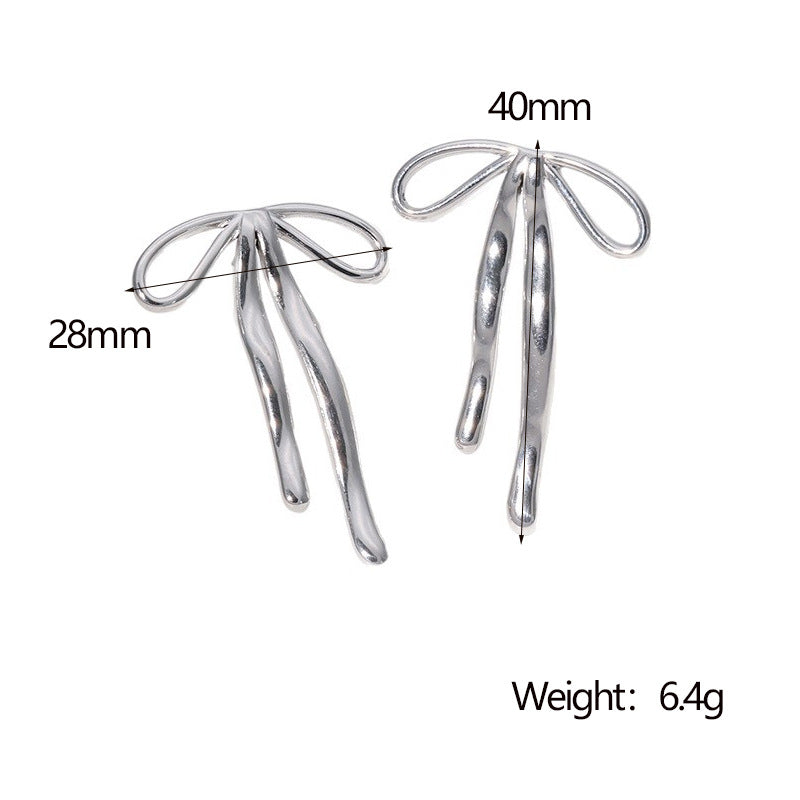Sweet Bow-Shaped Stainless Steel Earrings with 18K Gold Plating for Women