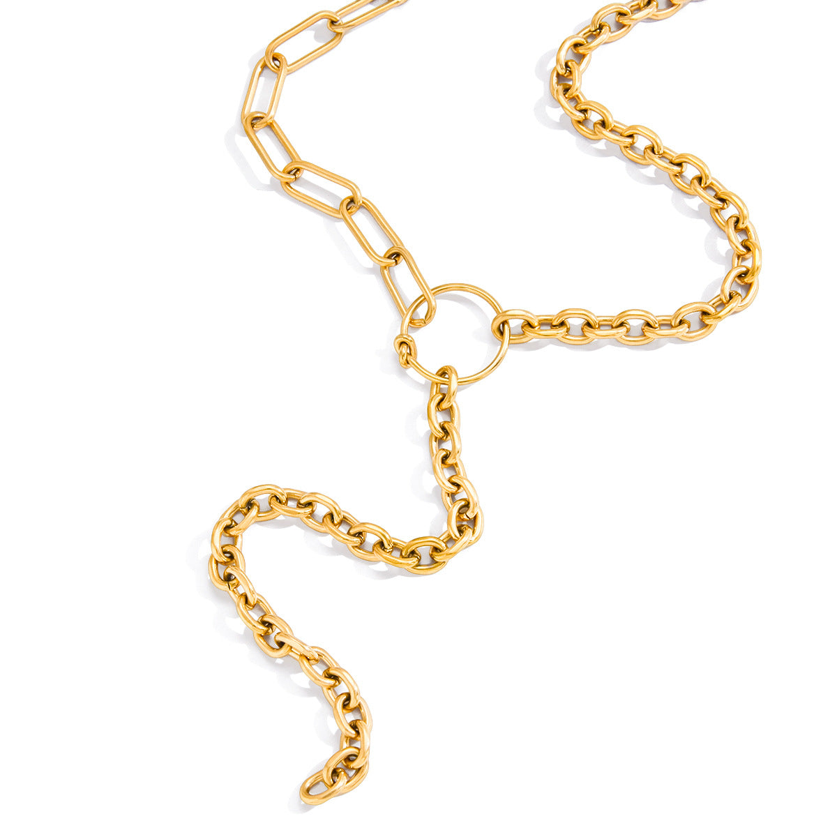 Collar geométrico en Y de acero inoxidable con baño de oro de 18 quilates, estilo lujo ligero para mujer
